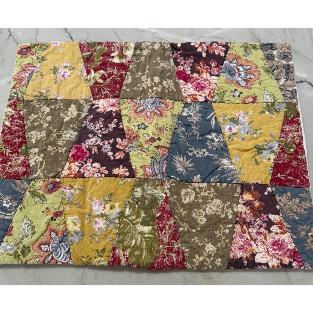 LinenSource Vintage Quilted Patchwork Floral Standard Pillow Sham 100% Cotton